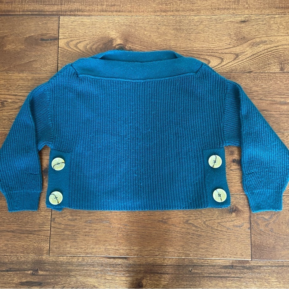 Topshop Teal Knit Sweater with Button Accents